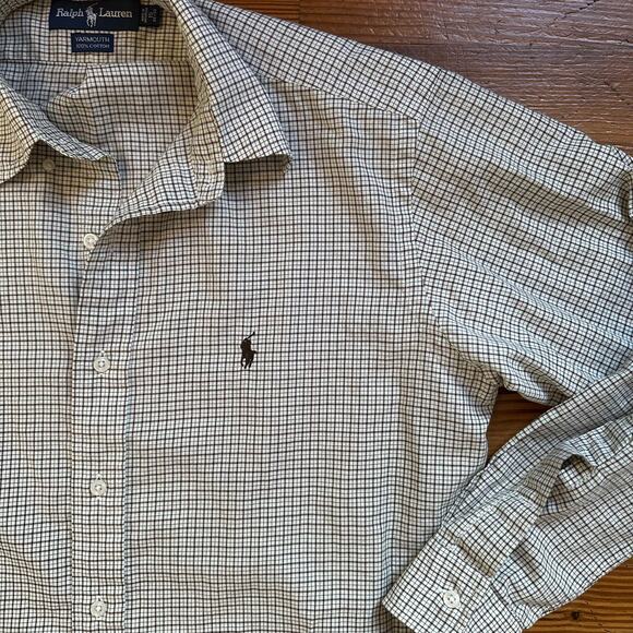 Ralph Lauren brown neutral checked long sleeve button up shirt SIZE M - Picture 2 of 5